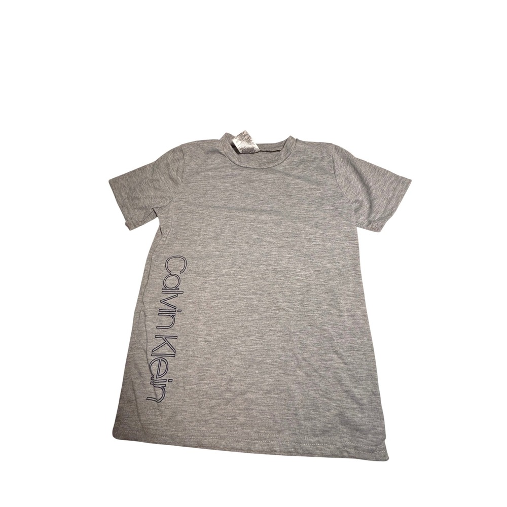 Calvin Klein Boys Heather Gray Short Sleeve Vertical Logo T-Shirt Size M 7-8